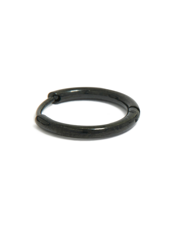 Designed with chunky stainless steel huggie hoop clickers in black waterproof finish post detail view