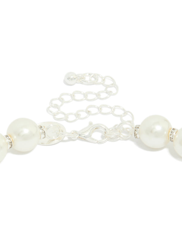 Silver Plated Pearl & Diamante Rondell Necklace