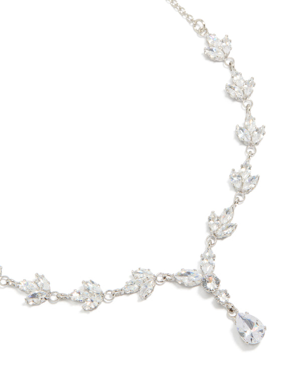 Silver Plated Cubic Zirconia Marquise Vine Y-Necklace