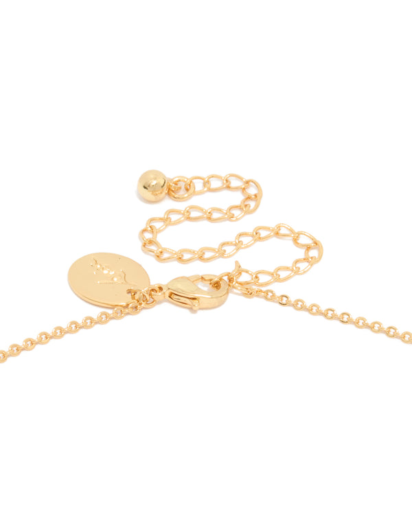 Stunning gold plated cubic zirconia heart and circle pendant necklace with charm featuring crystal accents clasp detail view