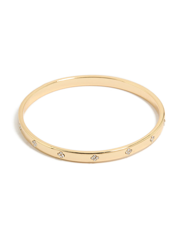 Gold Plated Cubic Zirconia Flowers Bezel Set Bangle