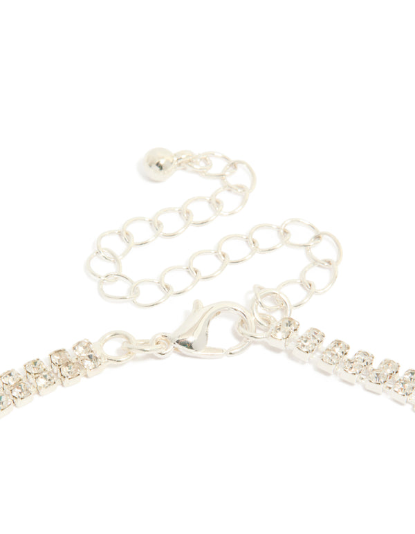 Silver Diamante Sparkle Drop Earrings & Necklace Set