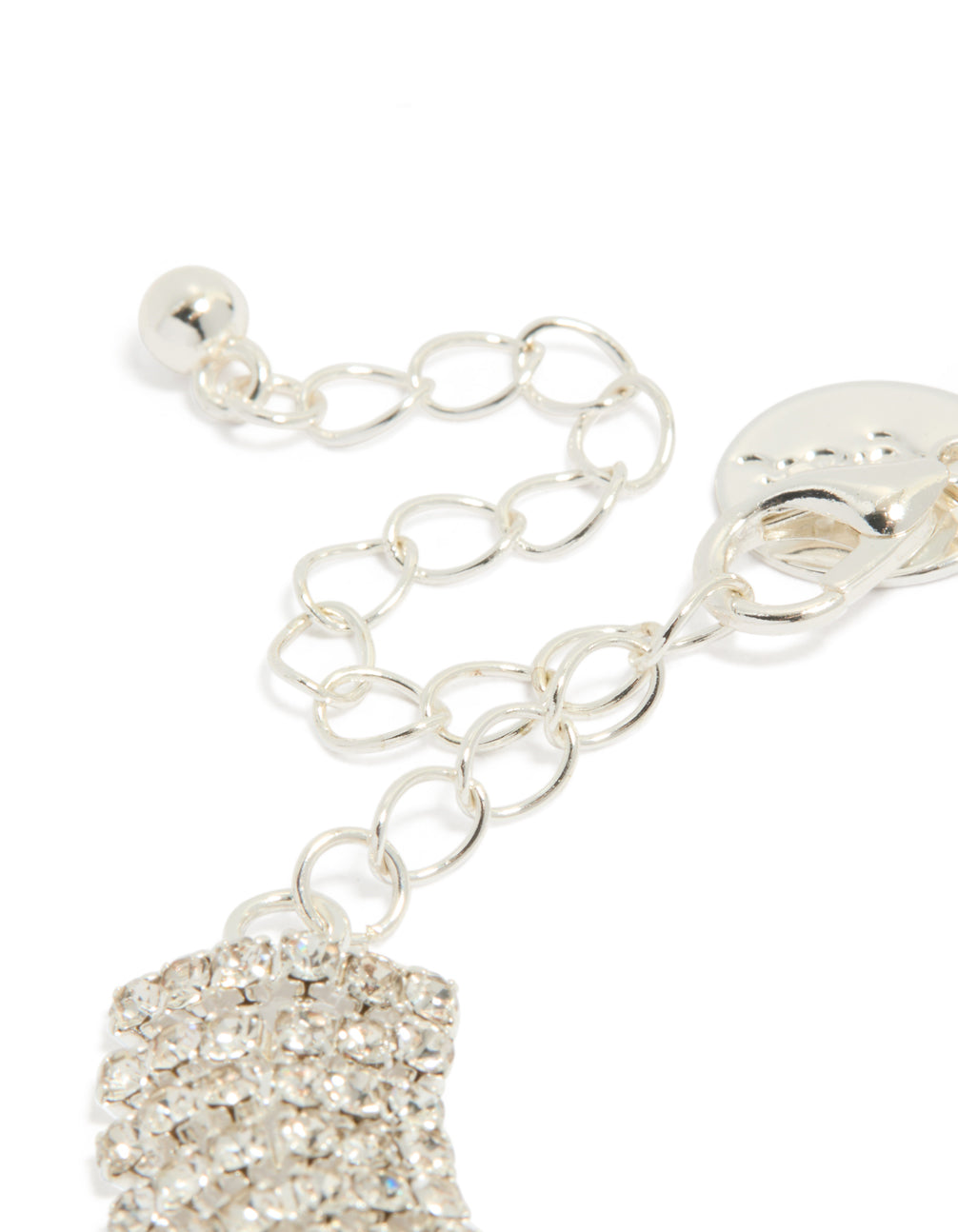Beautiful silver diamante thick flexible bracelet in a chunky style closure detail view