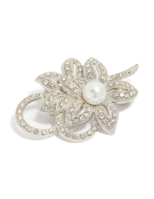 Silver Flower & Pearl Brooch