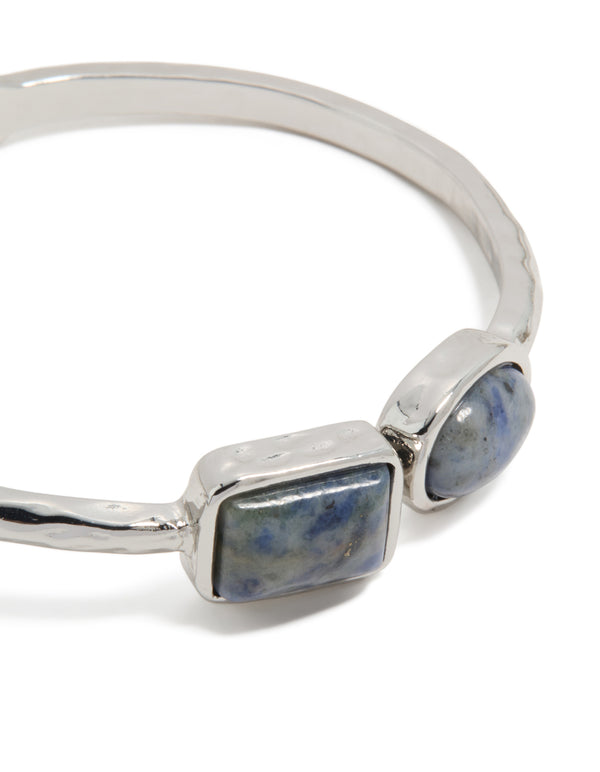Silver Double Blue Stone Bangle