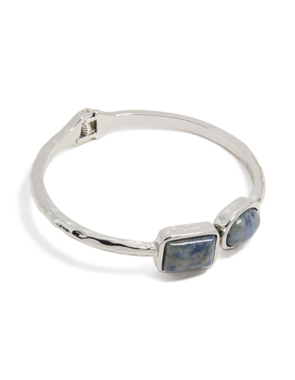 Silver Double Blue Stone Bangle