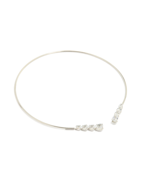 Silver Cubic Zirconia Open Front Torque Necklace