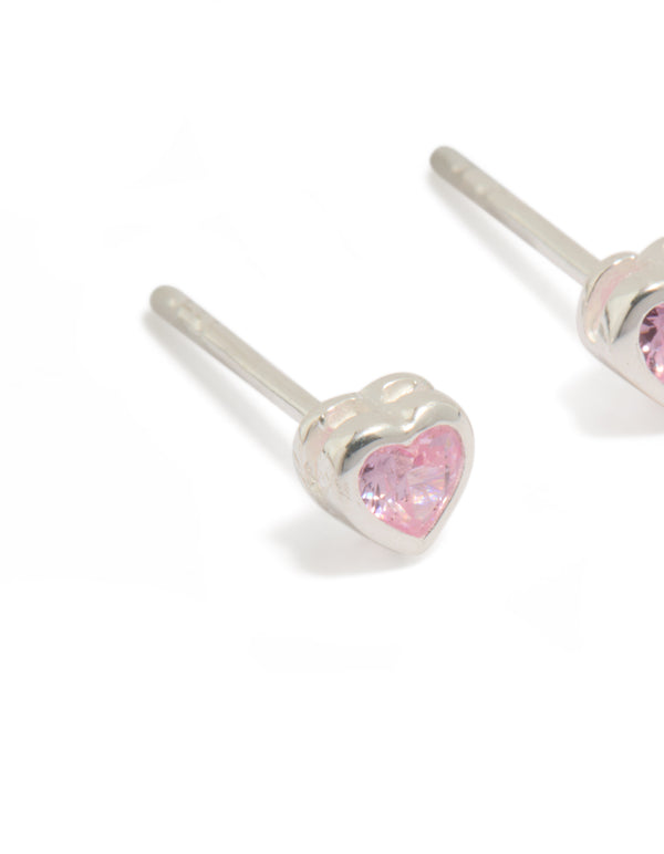 Sterling Silver Pink Cubic Zirconia Heart Earrings