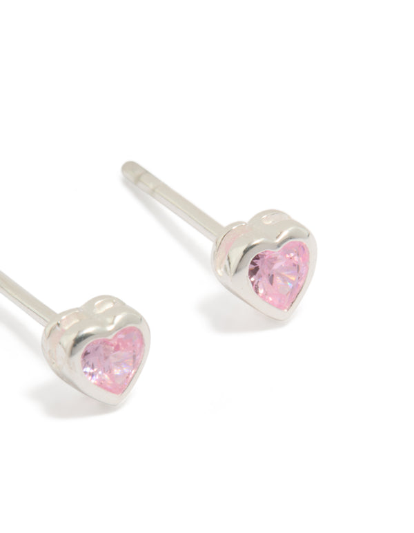 Sterling Silver Pink Cubic Zirconia Heart Earrings