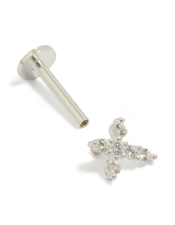 Sterling Silver Cubic Zirconia Cross Single Flat Back Stud