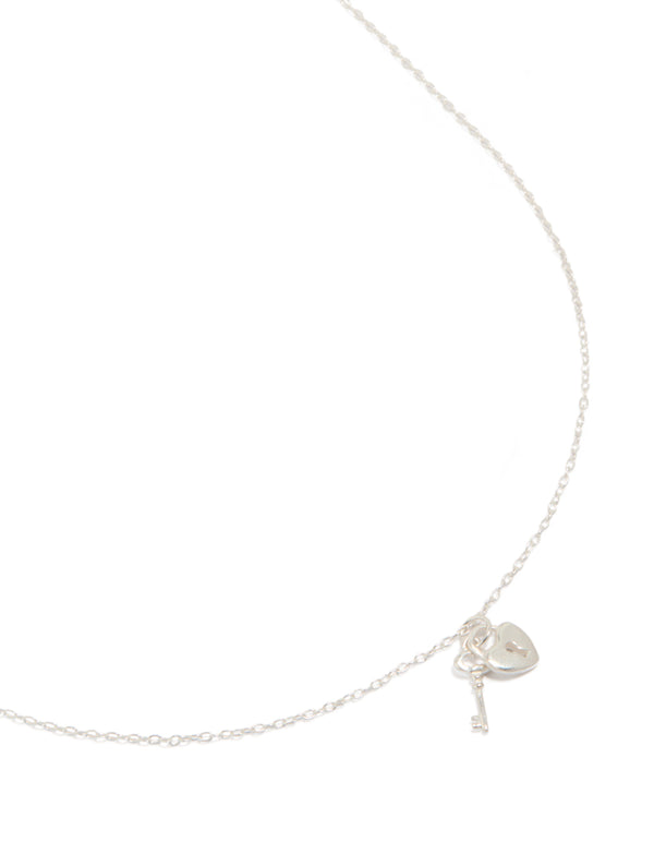 Sterling Silver Heart & Key Pendant Necklace