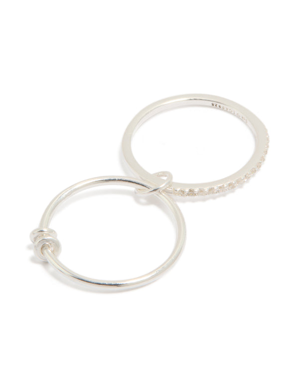 Sterling Silver Cubic Zirconia Double Link Ring