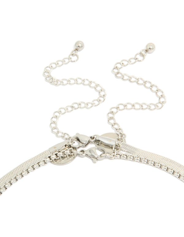 Mens Waterproof Stainless Steel Snake & Box Chain Necklaces 2-Pack