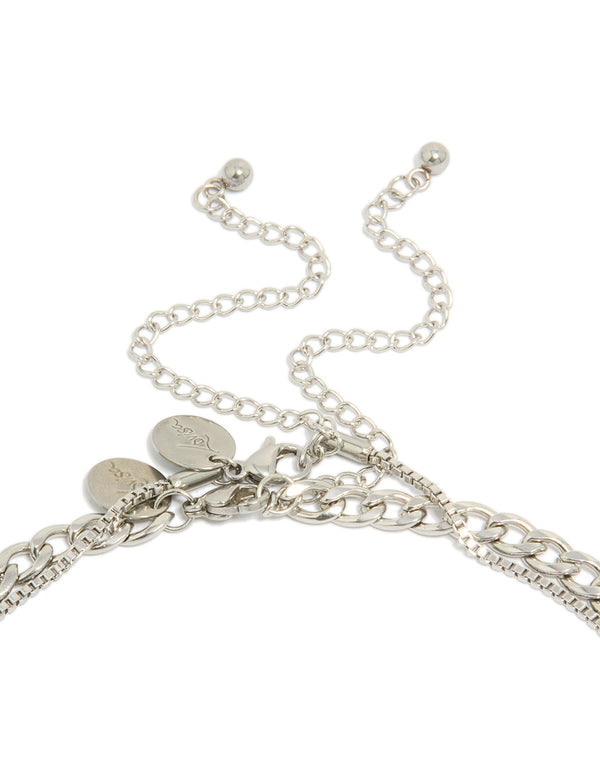 A mens waterproof stainless steel box and cuban chain necklace 2 pack in silver clasp detail view
