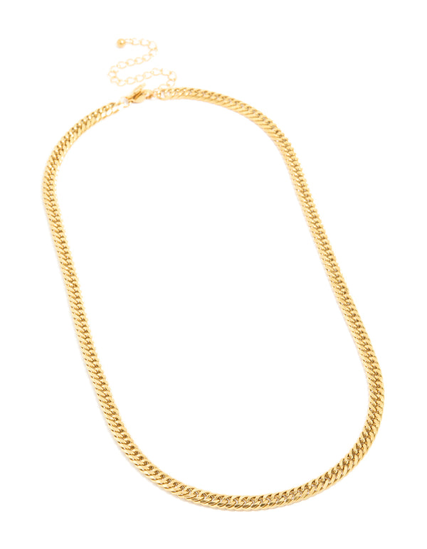 Introducing a waterproof mens smooth cuban link necklace crafted from gold plated stainless steel front view