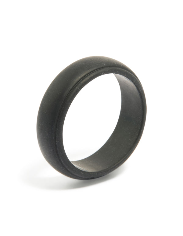 Explore a waterproof mens silicone band ring in black side detail view
