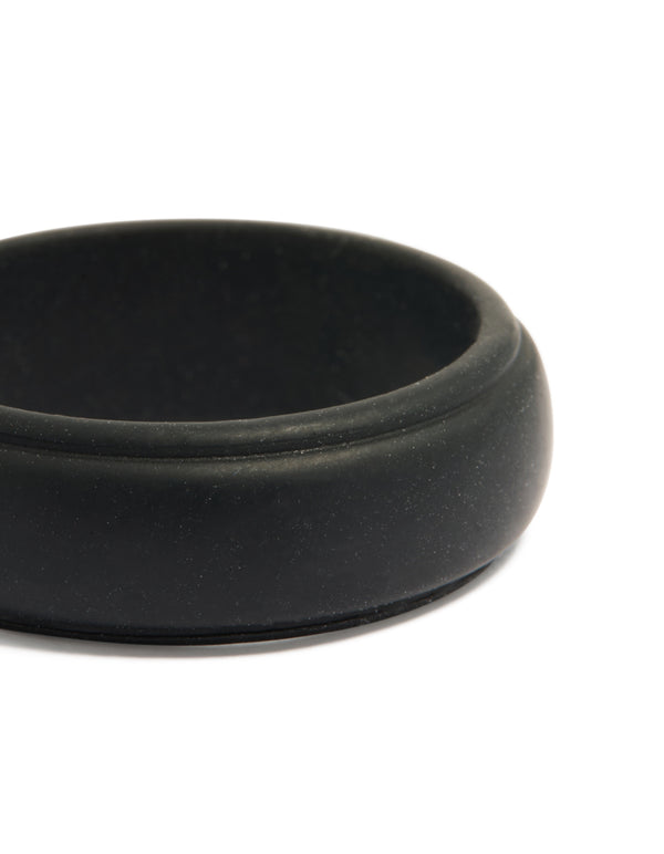 Featuring a waterproof mens silicone band ring in black close up view