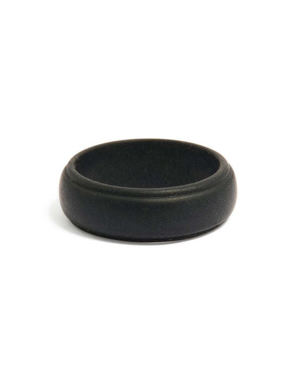 Discover a waterproof mens silicone band ring in black front view
