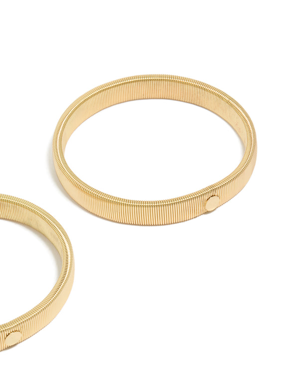 Highlighting gold stretch sleeve garters in a 2-pack side detail view