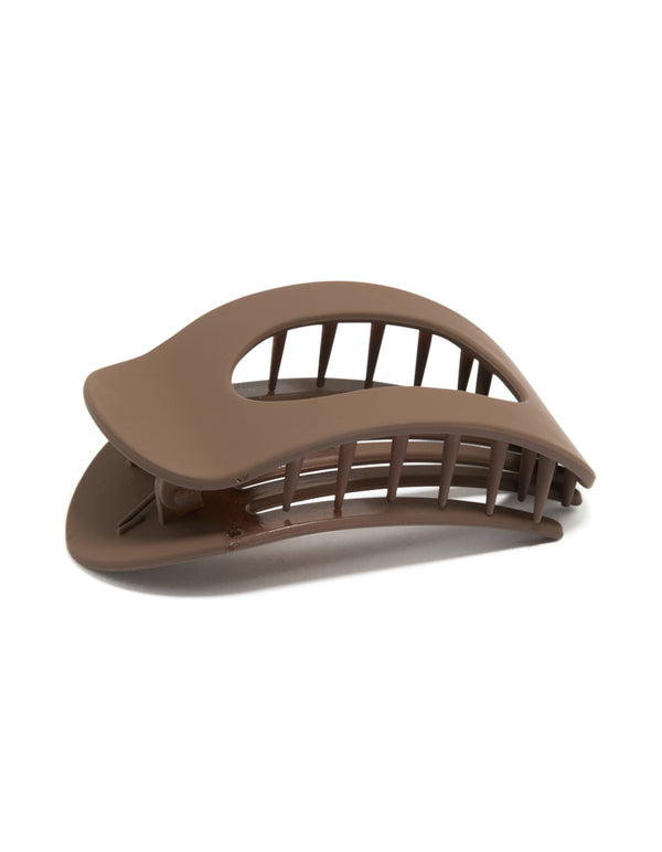 Crafted from solid chocolate brown matte flat oval claw clip side view