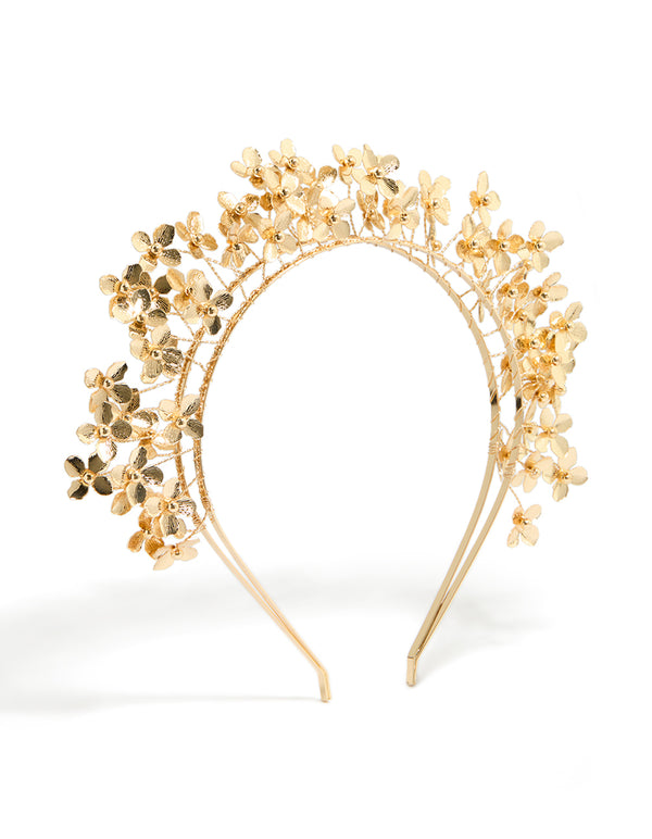 Gold Wire Flowers Layered Headband