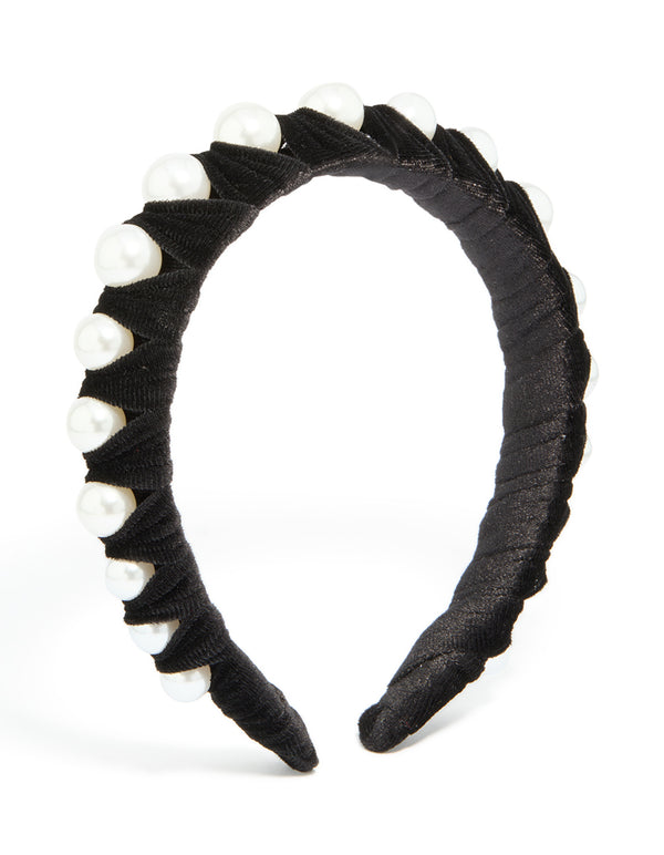 Black Fabric & Pearl Wrap Headband
