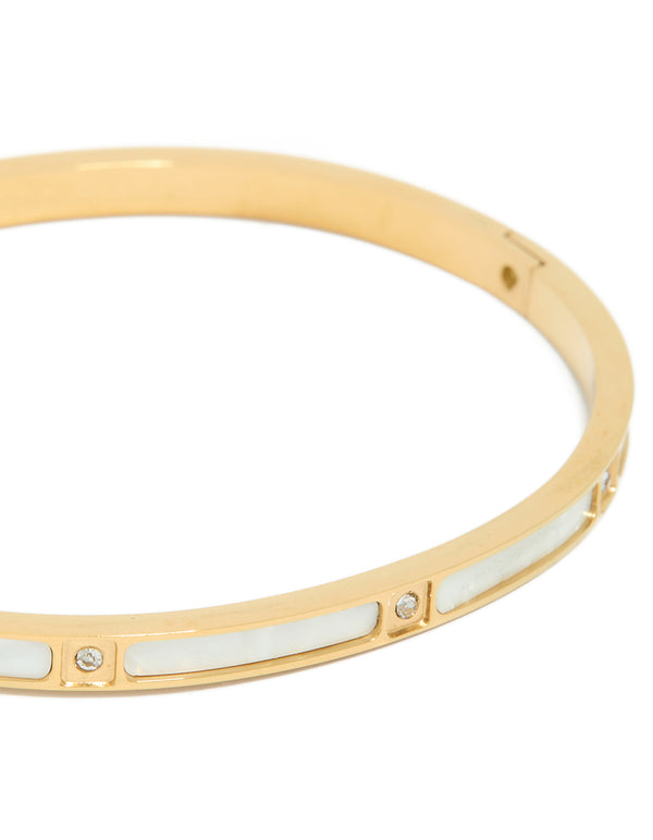 Waterproof Gold Plated Stainless Steel Cubic Zirconia Inlay Hinged Bangle