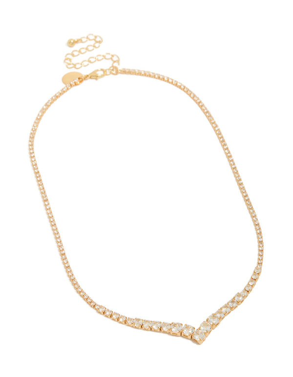 Designed with gold plated cubic zirconia, this gradient bezel necklace in statement style front view