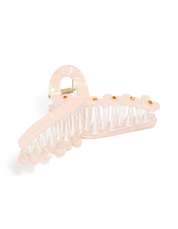 Pink Acrylic Floral Twist Loop Claw Clip