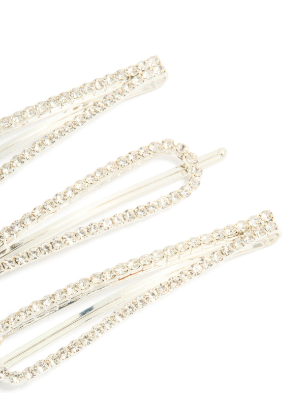Crafted with glitter solid 3-pack silver diamante teardrop hair clips in accessories side view