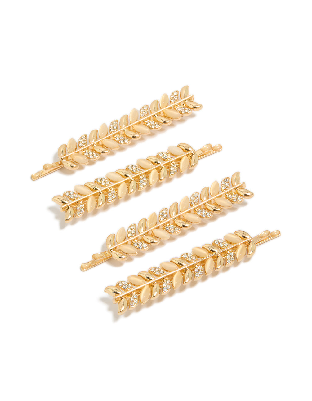 Discover gold diamante vine clips in a 4-pack featuring leaf details with dainty styling front view
