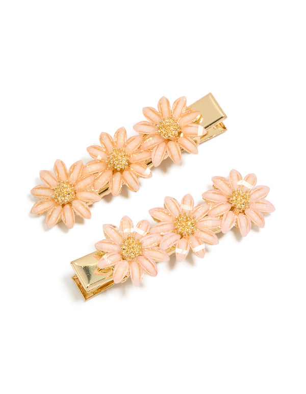 Gold Pink Gold Centre Daisies Hair Clips 2-Pack