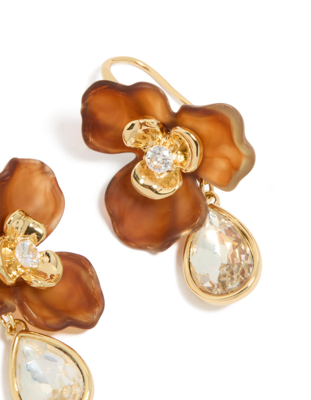 Gold Plated Cubic Zirconia Cognac Acrylic Statement Earrings