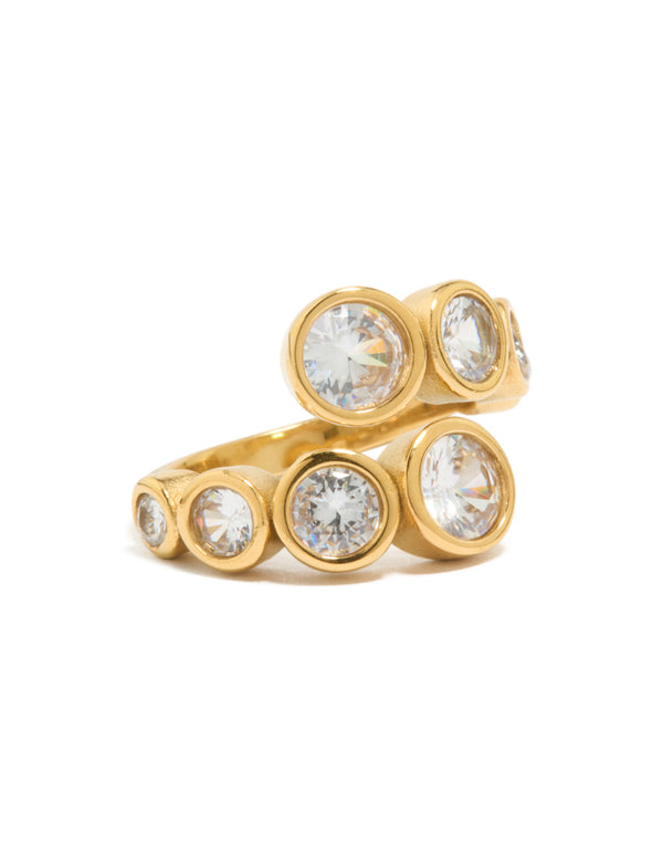 Waterproof Gold Stainless Steel Cubic Zirconia Bezel Wrap Ring