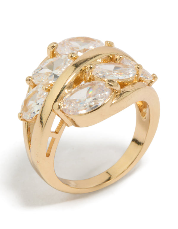 Gold Plated Cubic Zirconia Oval Clusters Layered Ring