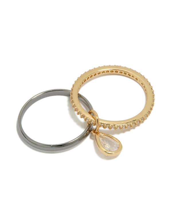 Mixed Metal Plated Cubic Zirconia Band & Stacked Ring