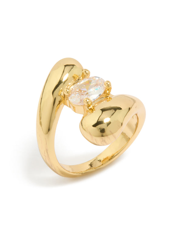Gold Cubic Zirconia Puffy Wrap Ring