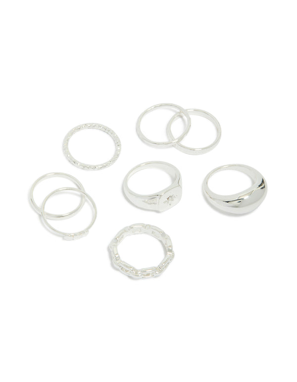 Discover this celestial dainty ring set featuring bubble and chain designs with star accents in silver front view
