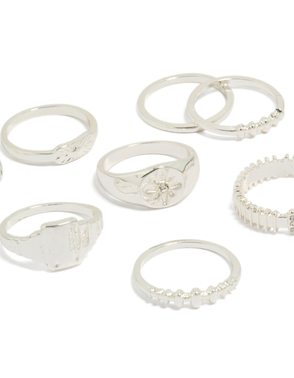 Featuring celestial star details in silver statement styling close up view