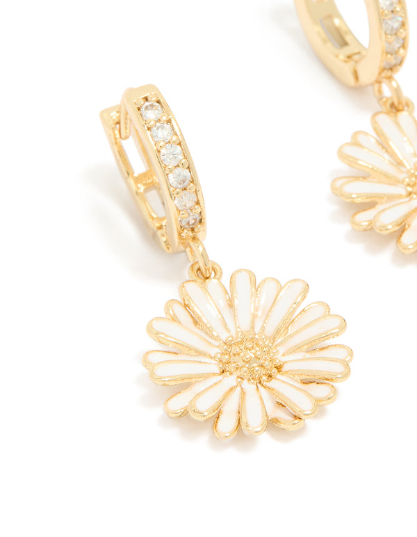 Gold Plated Cubic Zirconia Daisy Huggie Earrings