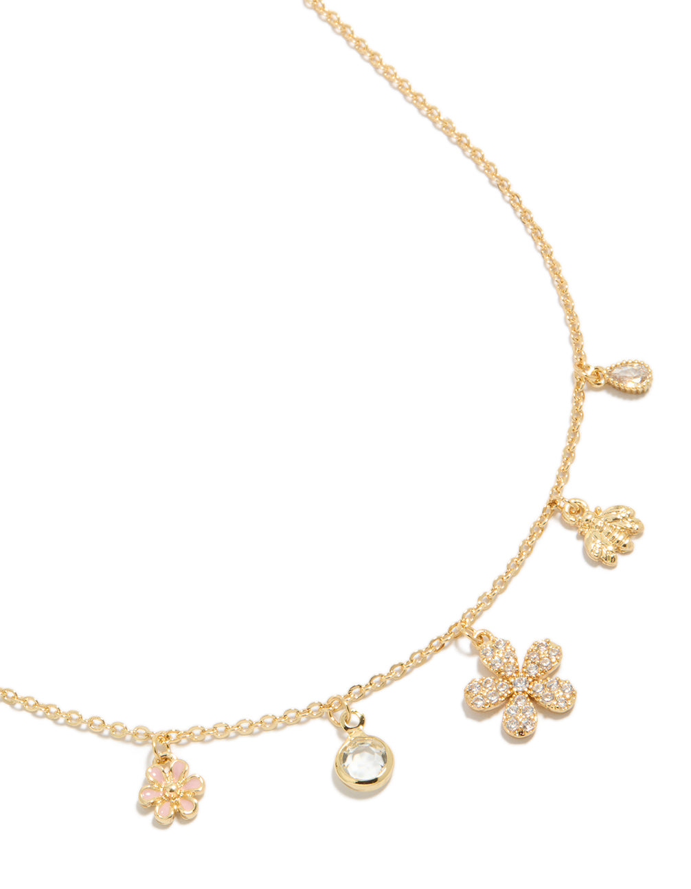 Gold Plated Cubic Zirconia Flower Charm Necklace