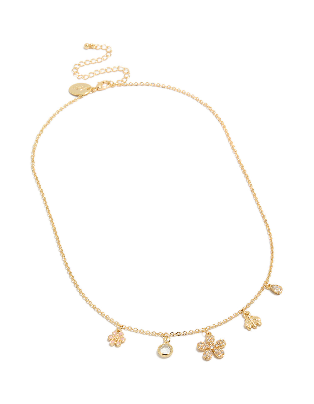 Gold Plated Cubic Zirconia Flower Charm Necklace