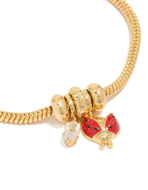 Gold Plated Cubic Zirconia Ladybug Charm Bracelet