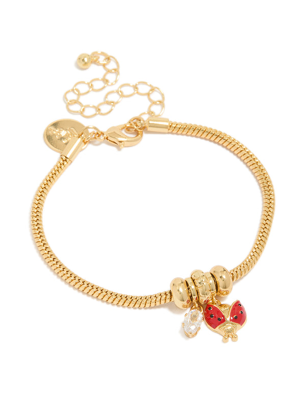 Gold Plated Cubic Zirconia Ladybug Charm Bracelet
