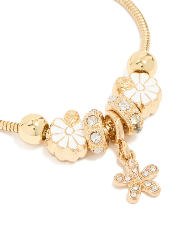 Gold Plated Chunky Flower Charm Toggle Bracelet