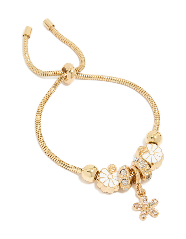 Gold Plated Chunky Flower Charm Toggle Bracelet
