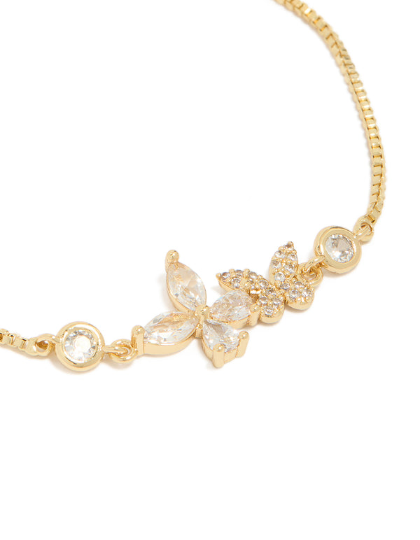 Gold Plated Cubic Zirconia Butterfly Bezel Toggle Bracelet