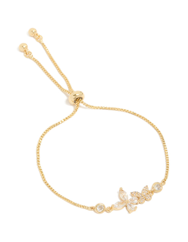 Gold Plated Cubic Zirconia Butterfly Bezel Toggle Bracelet