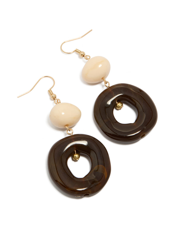 Gold Cream & Black Acrylic Circle Drop Earrings