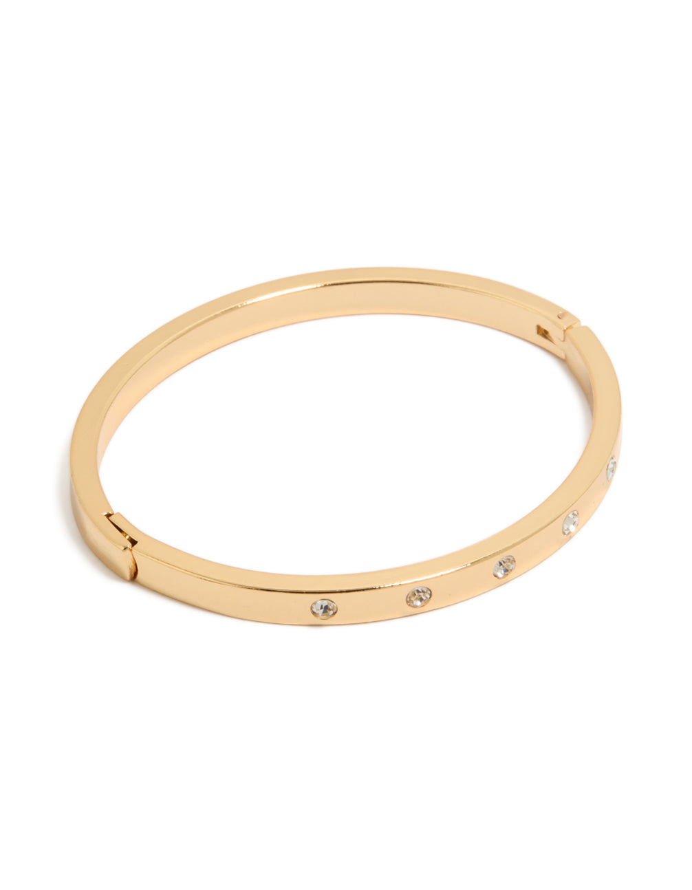 Elegant gold plated diamante circle inlay bangle with stone front view